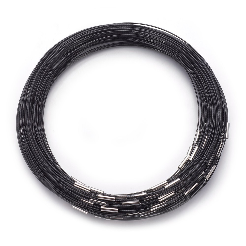 PandaHall Steel Wire Necklace Making, with Magnetic Clasps, Platinum, Black, 1mm, 18" Steel Black