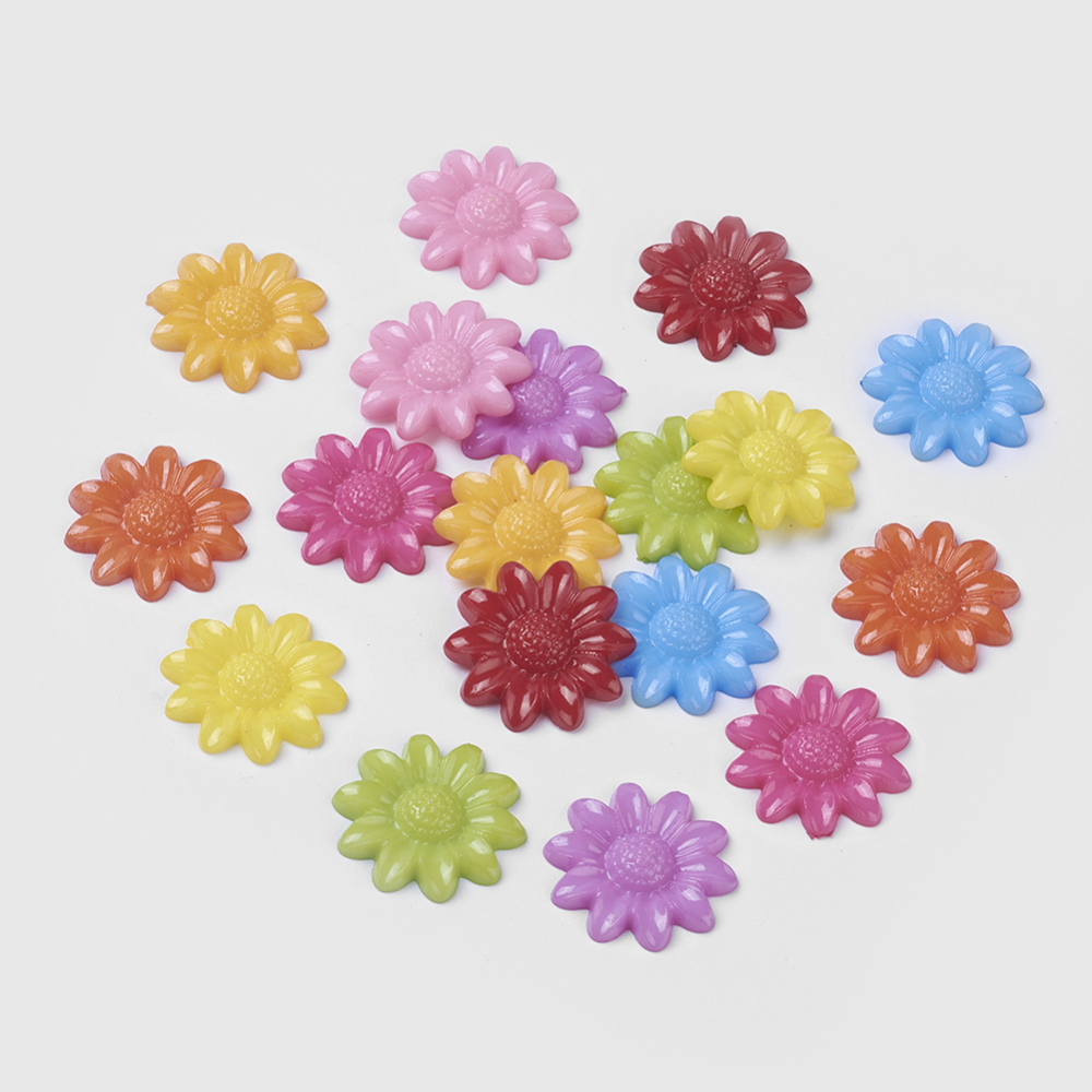 PandaHall Acrylic Cabochons, Dyed, Sunflower, Mixed Color, 20x3.5mm Acrylic Flower Multicolor