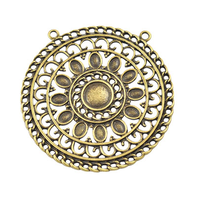 PandaHall Alloy Cabochon Connector Settings, Flat Round, Lead Free & Nickel Free, Antique Bronze, 53x2mm, Hole: 2mm Alloy Flat Round