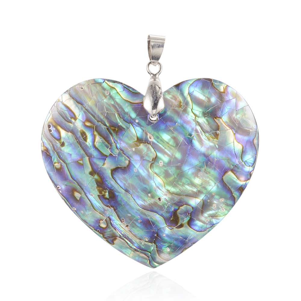 PandaHall Natural Abalone/Paua Shell Pendants, with Brass Findings, Heart, 45x50x8mm, Hole: 4x6mm Paua Shell Heart