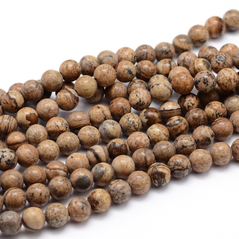 PandaHall Natural Picture Jasper Round Bead Strands, 10mm, Hole: 1mm; about 40pcs/strand, 16" Picture Jasper Round