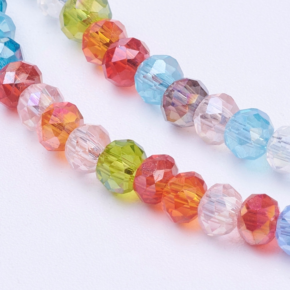 PandaHall Electroplate Glass Bead Strands, Faceted, Rondelle, Mixed Color, 3x2mm, Hole: 0.5mm; about 147pcs/strand, 13" Glass Rondelle...