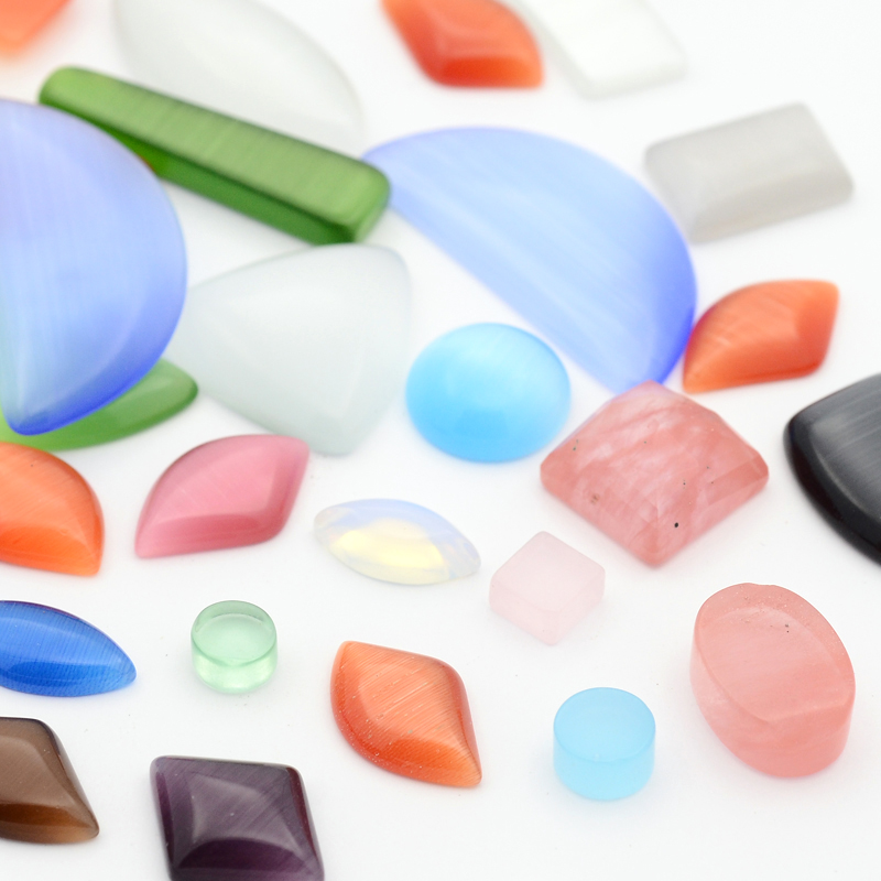 PandaHall Mixed Cat Eye Cabochons, Mixed Color, 4~28x4~32x2~7mm, about 200pcs/200g Glass Others Multicolor