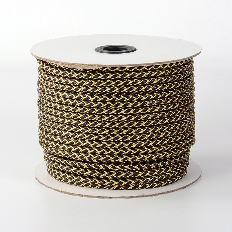 PandaHall Korean Braided PU Leather Cord, Black, 5mm; about 50yards/roll Imitation Leather Braided Black