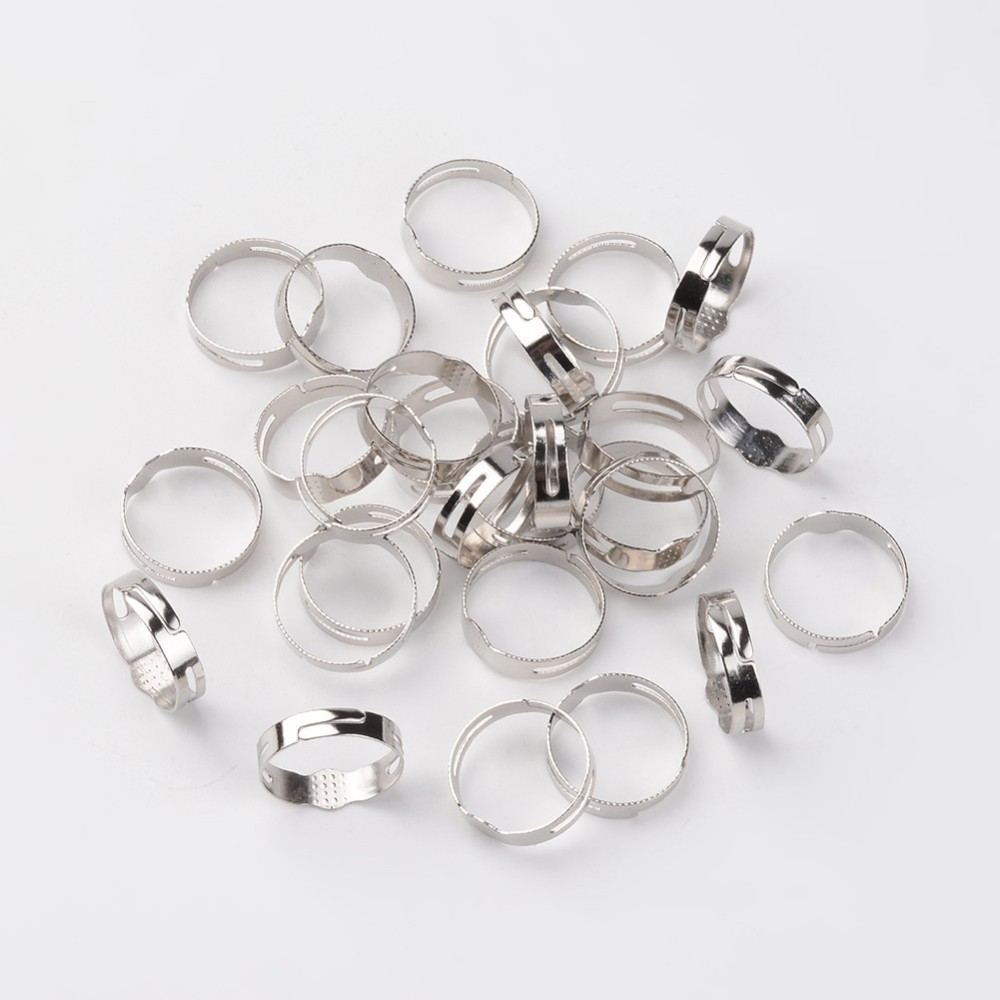 PandaHall Adjustable Platinum Iron Pad Ring Base Findings, 16mm; 5.5mm wide Iron