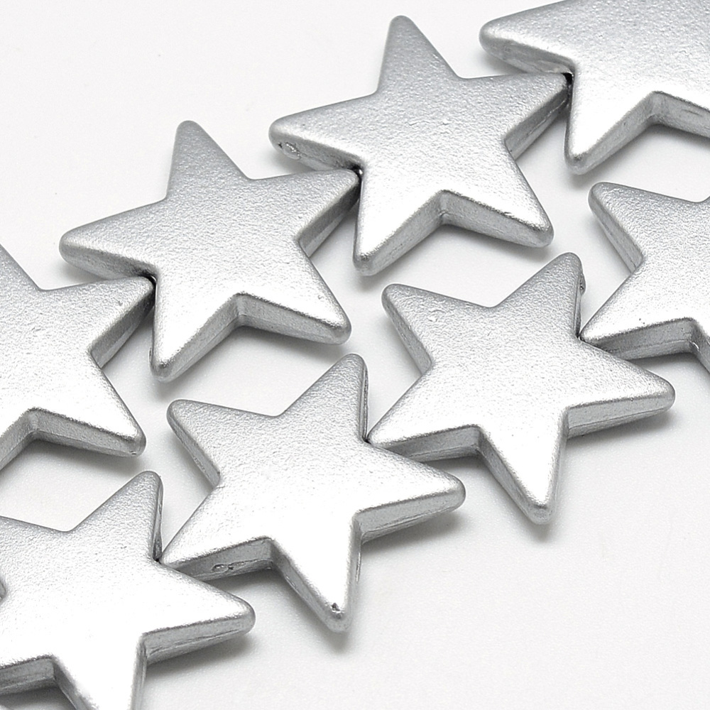 PandaHall Opaque Acrylic Spray Painted Hightlight Beads, Star, Silver, 26x28x6mm, Hole: 1.5mm Acrylic Star Silver