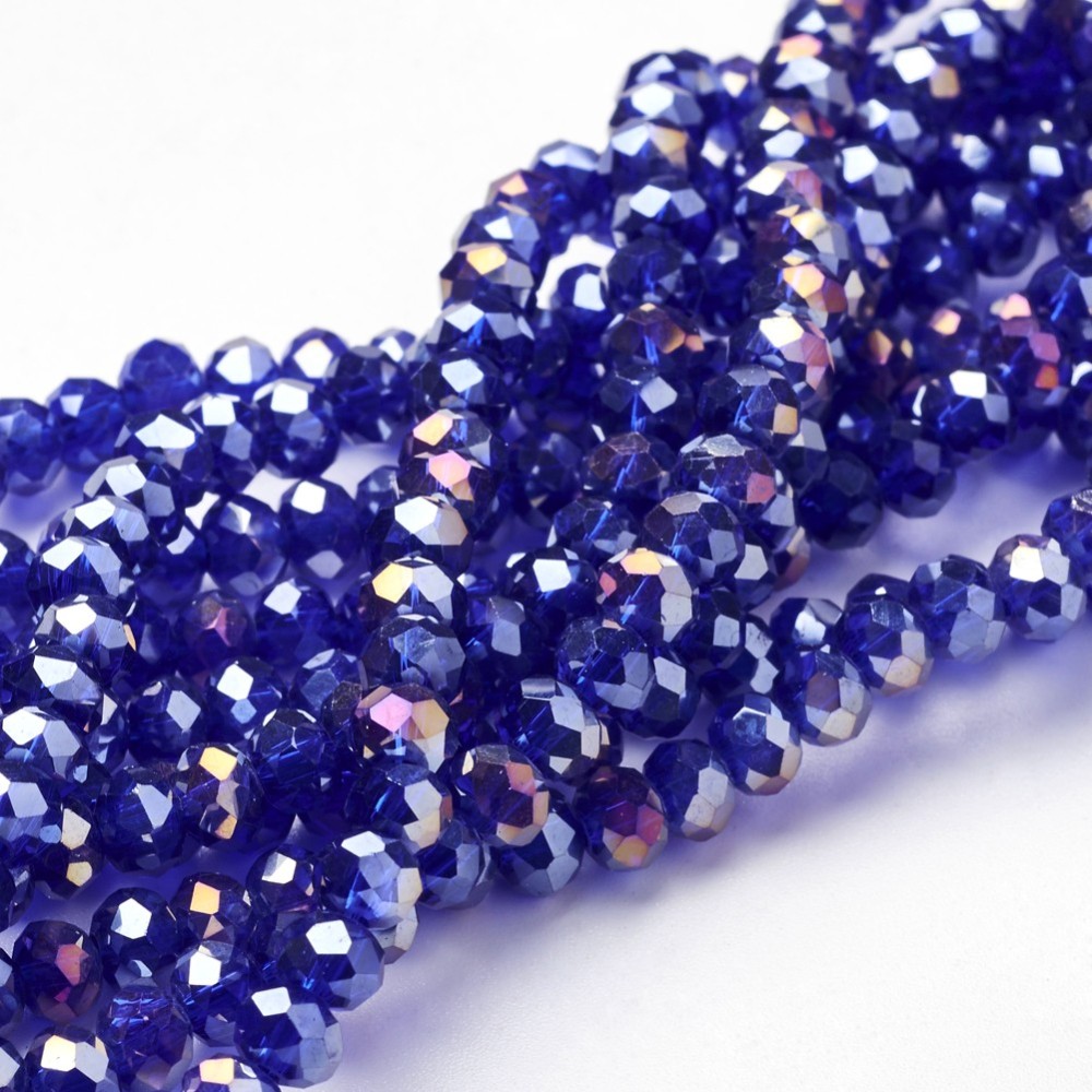 PandaHall Electroplate Glass Beads Strands, AB Color Plated, Faceted, Rondelle, BlueViolet, 6x4mm, Hole: 1mm; about 95pcs/strand, 16" Glass...
