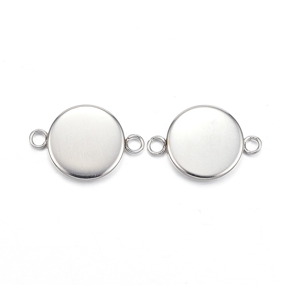 PandaHall 304 Stainless Steel Cabochon Connector Settings, Flat Round, Stainless Steel Color, Tray: 10mm; 17.5x12x2mm, Hole: 2mm Stainless...
