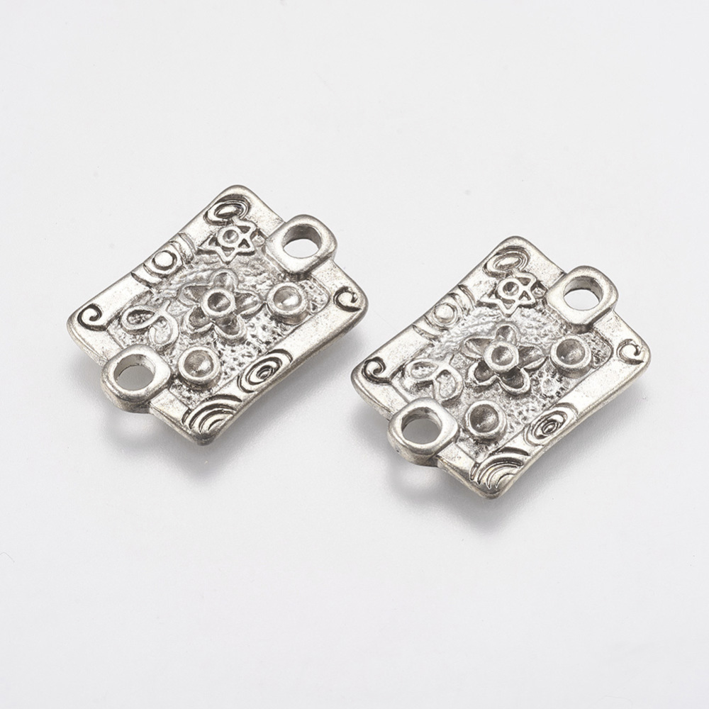 PandaHall Tibetan Style Connector Cabochon Settings, Lead Free and Cadmium Free, Rectangle, Antique Silver, 22x15x2mm, Hole: 2.5mm Alloy...