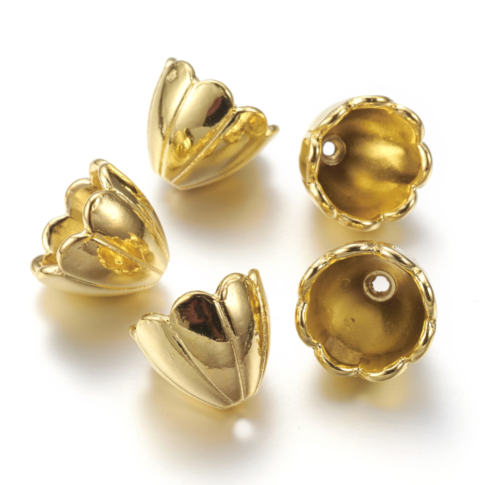 PandaHall Alloy Bead Caps, Lead Free and Cadmium Free, Golden, about 15mm long, 17mm wide, 17mm thick, hole: 2mm Alloy