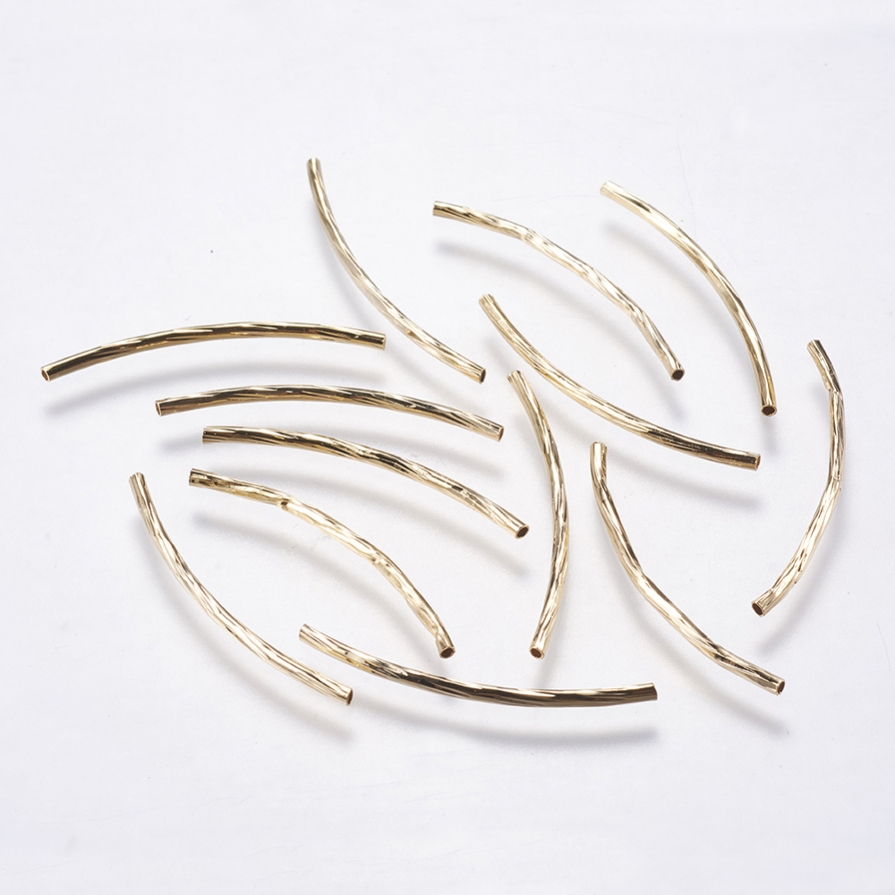 PandaHall Brass Tube Beads, Fancy Cut, Real Gold Plated, 30x1.5mm, Hole: 0.5mm Brass Tube