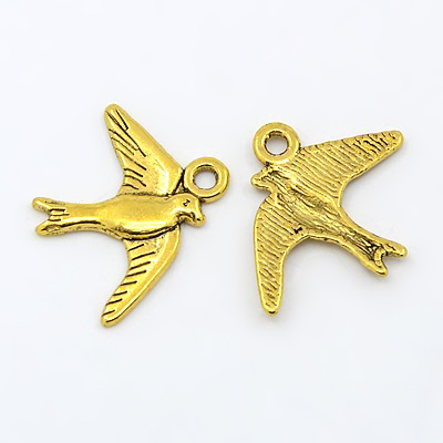 PandaHall Alloy Pendants, Lead Free and Cadmium Free, Bird, Antique Golden, 17.5x22.5x1.5mm, hole: 2mm Alloy Bird