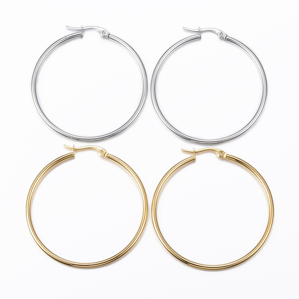 PandaHall 304 Stainless Steel Hoop Earrings, Mixed Color, 46x44x2mm; Pin: 1x0.8mm Stainless Steel Multicolor