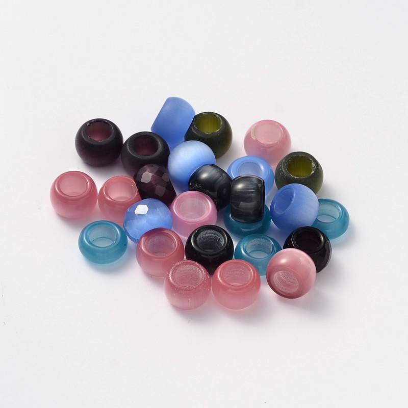 PandaHall Cat Eye Large Hole Rondelle Beads, Mixed Color, 12~14x5.5~9mm, Hole: 5~7mm; about 90~150pcs/200g Glass Rondelle Multicolor