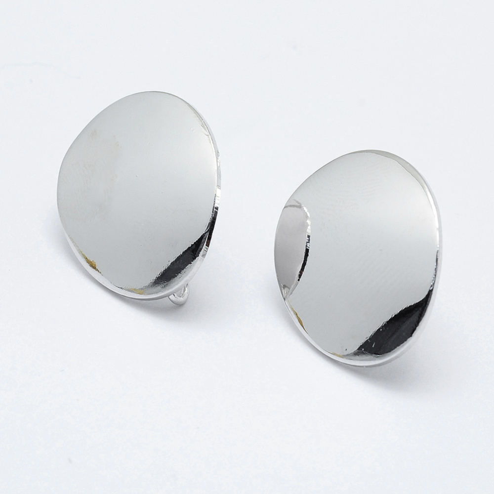 PandaHall Brass Stud Earring Findings, Long-Lasting Plated, Real Platinum Plated, Nickel Free, Oval, Platinum, 22x18x2.5mm, Hole: 2mm; Pin...