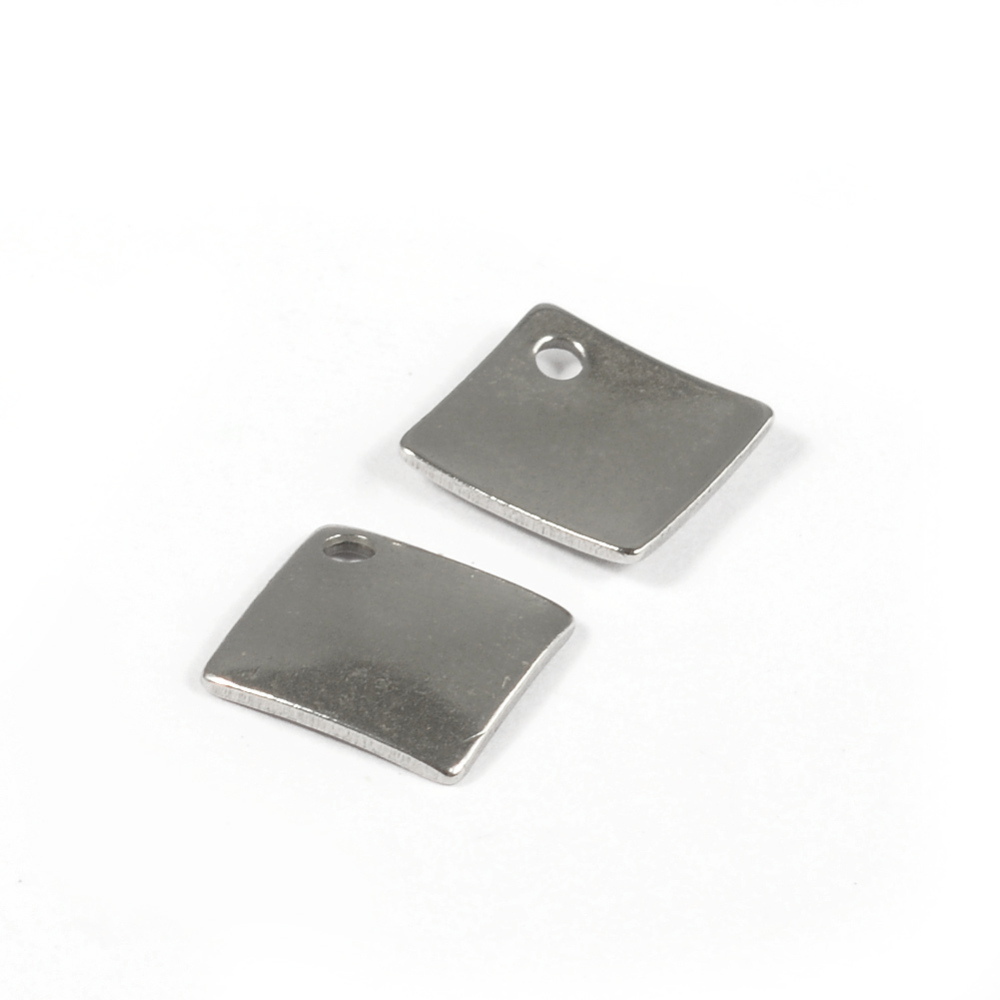 PandaHall 304 Stainless Steel Charms, Square, Stainless Steel Color, 14x14x1mm, Hole: 2mm Stainless Steel Square