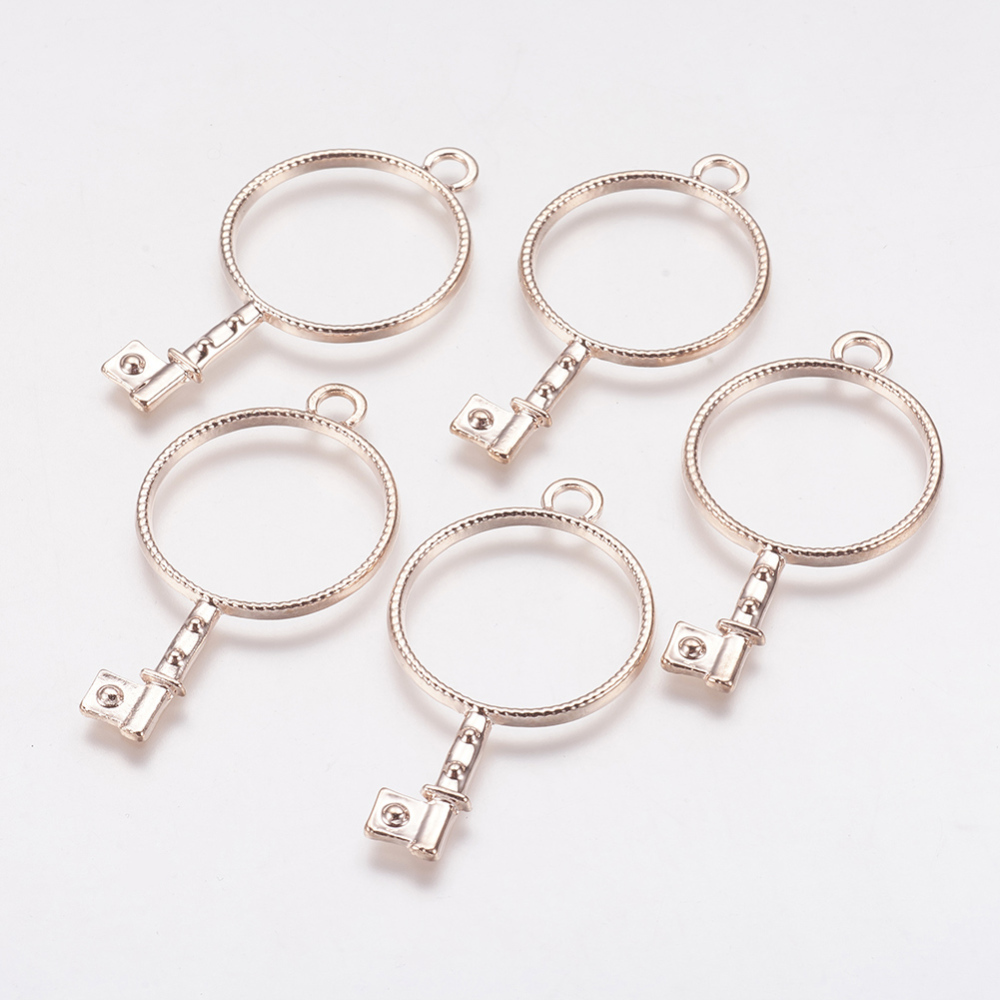 PandaHall Alloy Open Back Bezel Pendants, For DIY Resin, Pressed Flower Jewelry, Key, Rose Gold, 44x23x1.5mm, Hole: 3mm Alloy Key