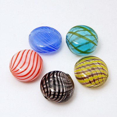 PandaHall Handmade Blown Glass Beads, Flat Round, Mixed Color, about 20mm in diameter, 8~9mm thick, hole: 1.5~2mm Glass Flat Round...