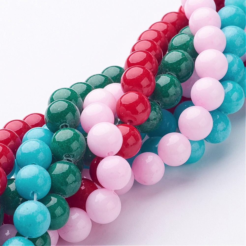 PandaHall Natural Mashan Jade Round Beads Strands, Dyed, Mixed Color, 8mm, Hole: 1mm; about 51pcs/strand, 15.7" Mashan Jade Round Multicolor