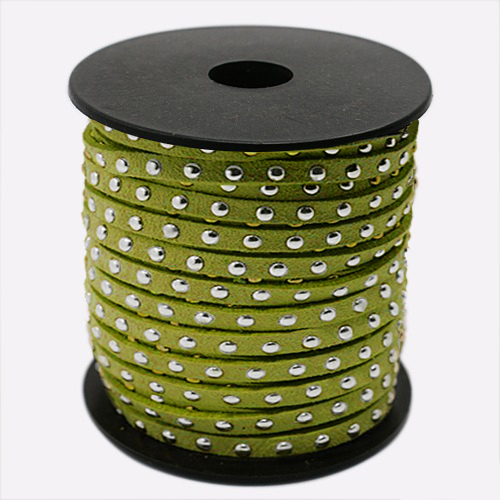 PandaHall Silver Aluminum Studded Korea Faux Suede Cord, Faux Suede Lace, YellowGreen, 5x2mm; about 20yards/roll Suede Green