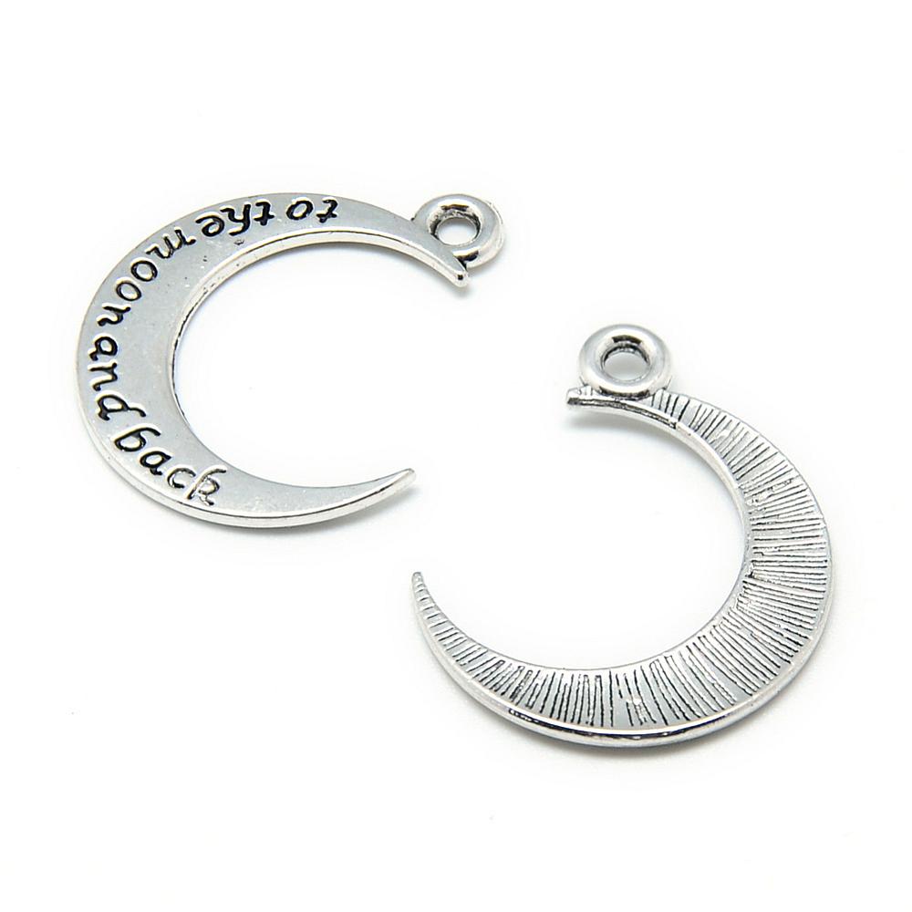 PandaHall Tibetan Style Alloy Pendants, Moon, with Words, Lead Free & Cadmium Free, Antique Silver, 25.5x21x1mm, Hole: 1.5mm; about...