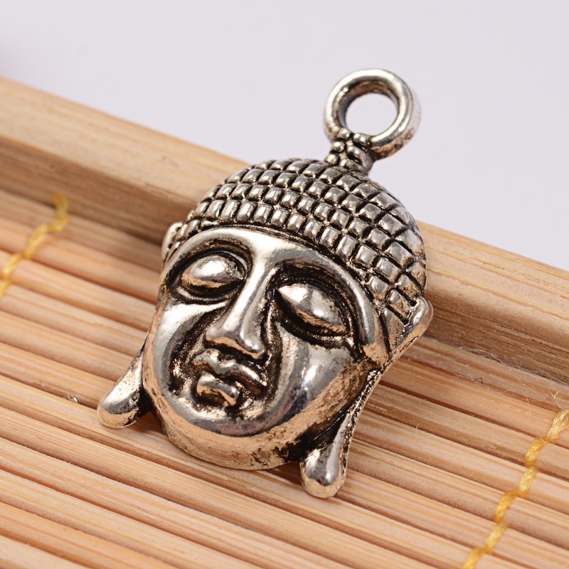 PandaHall Tibetan Style Alloy Buddha Head Pendants, Cadmium Free & Lead Free, Antique Silver, 22x14.5x5mm, Hole: 2.5mm Alloy Human