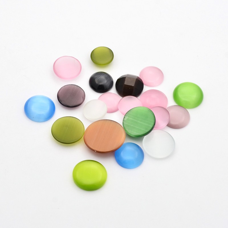PandaHall Mixed Cat Eye Cabochons, Half Round/Dome, Mixed Color, 12~15x4~4.5mm, about 200g/bag Glass Half Round Multicolor
