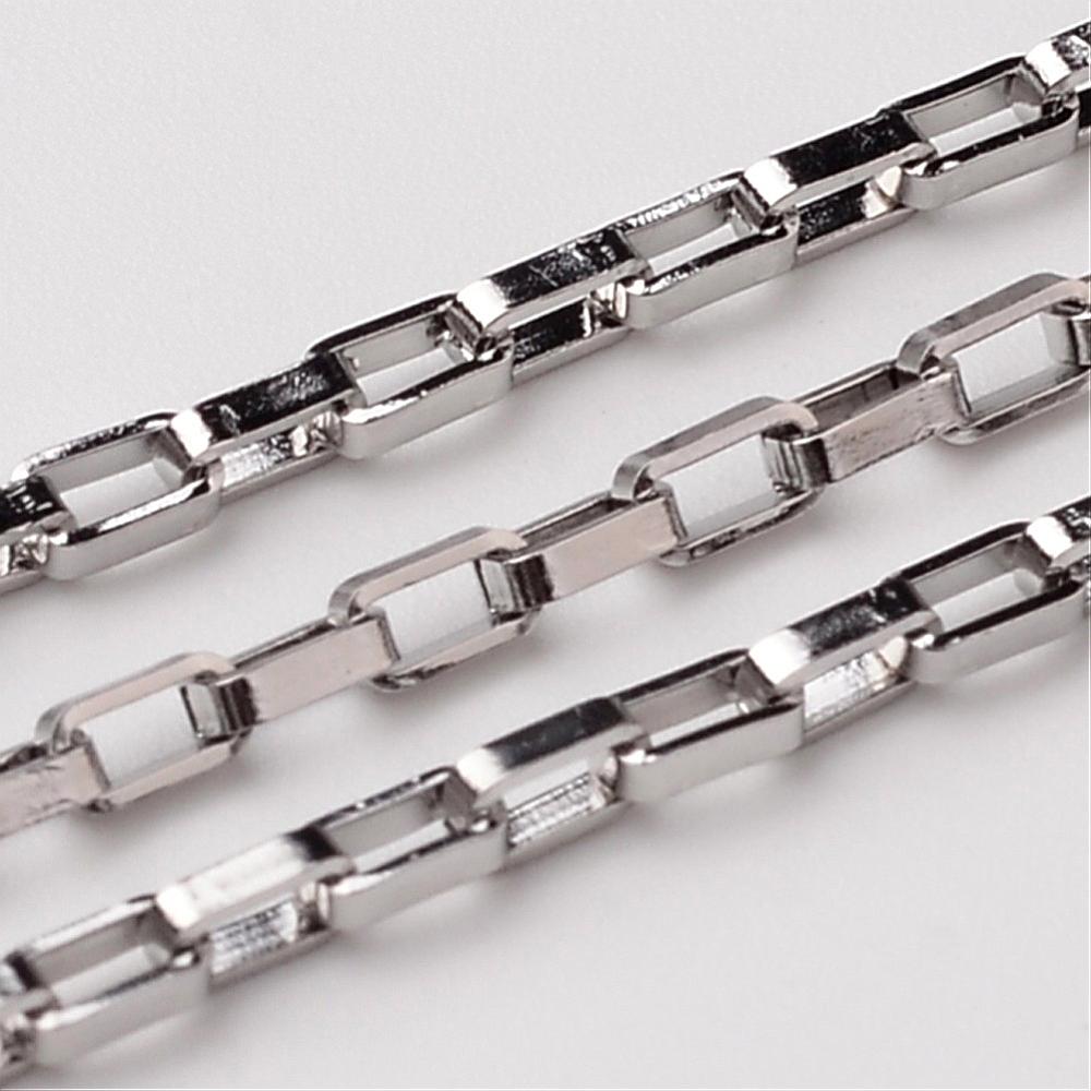 PandaHall 304 Stainless Steel Venetian Chains, Box Chain, Stainless Steel Color, 2x2mm Stainless Steel