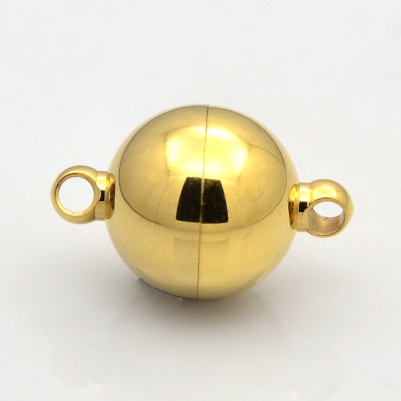 PandaHall Round 304 Stainless Steel Magnetic Clasps, Golden, 14x10mm, Hole: 2mm Stainless Steel Round