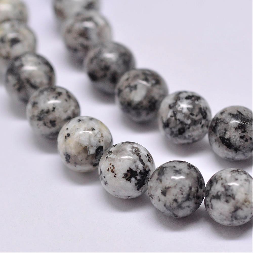 PandaHall Natural Sesame Jasper Beads Strands, Round, Gray, 10mm, Hole: 1mm; about 38pcs/strand, 15.5" Sesame Jasper Round Gray