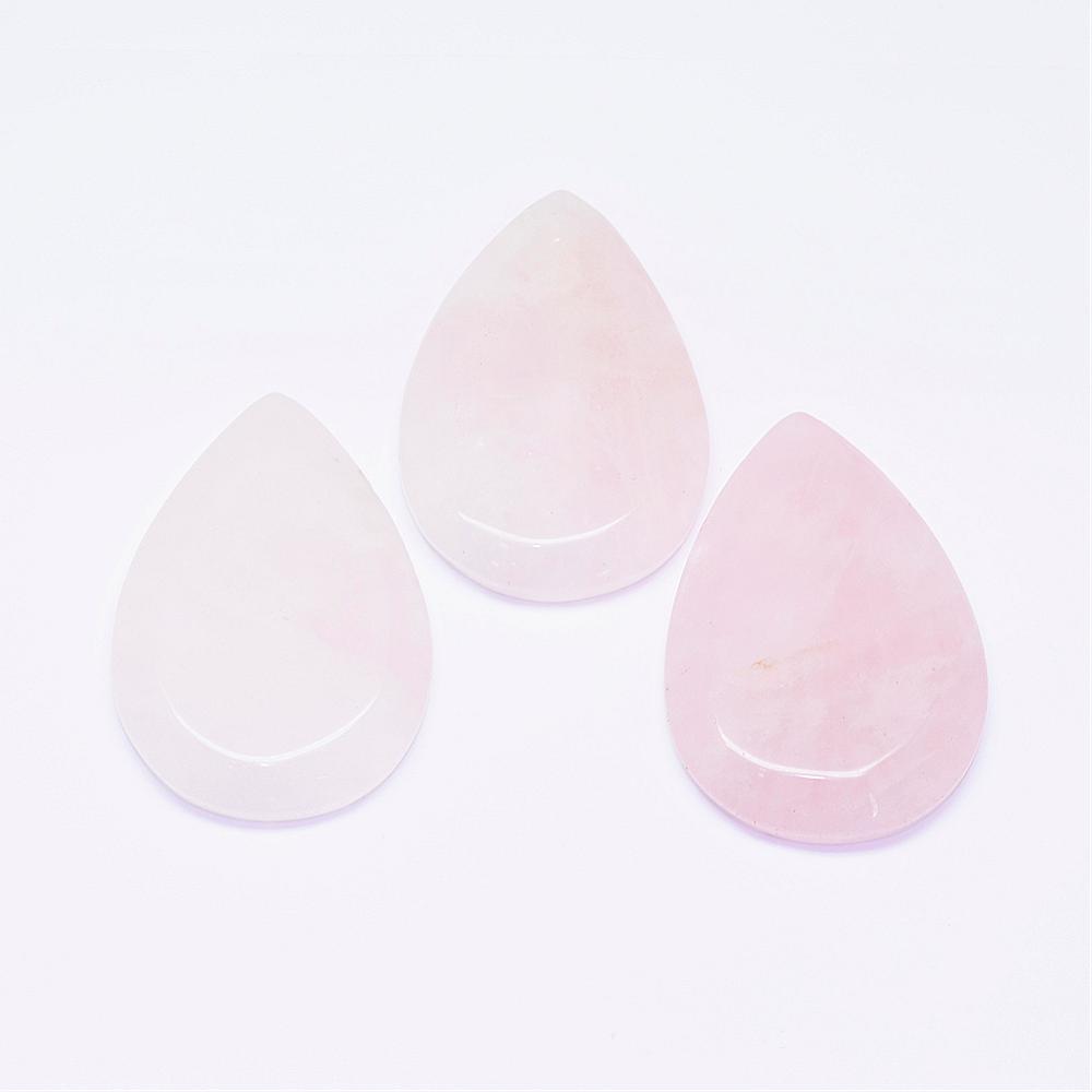 PandaHall Natural Rose Quartz Cabochon, Drop, 53x36x7mm Rose Quartz Drop Pink