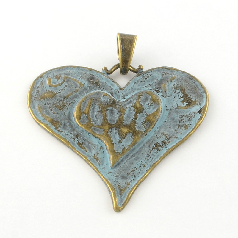 PandaHall Heart Tibetan Style Alloy Big Pendants, Cadmium Free & Lead Free, Other Color, 61x64.5x2mm, Hole: 9x4mm Alloy Heart