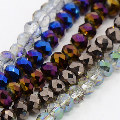 PandaHall Electroplate Glass Strands, Faceted, Rondelle, Mixed Style, Mixed Color, 6x4mm, Hole: 1mm; about 101pcs/strand, 18.5" Glass...