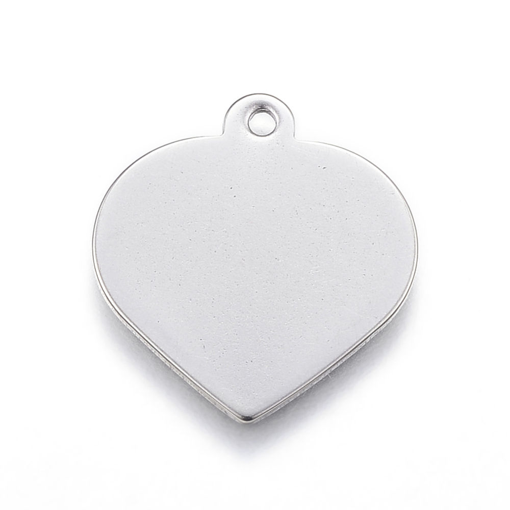 PandaHall 304 Stainless Steel Blank Stamping Tag Pendants, Heart, Stainless Steel Color, 19x18x0.8mm, Hole: 1mm Stainless Steel Heart
