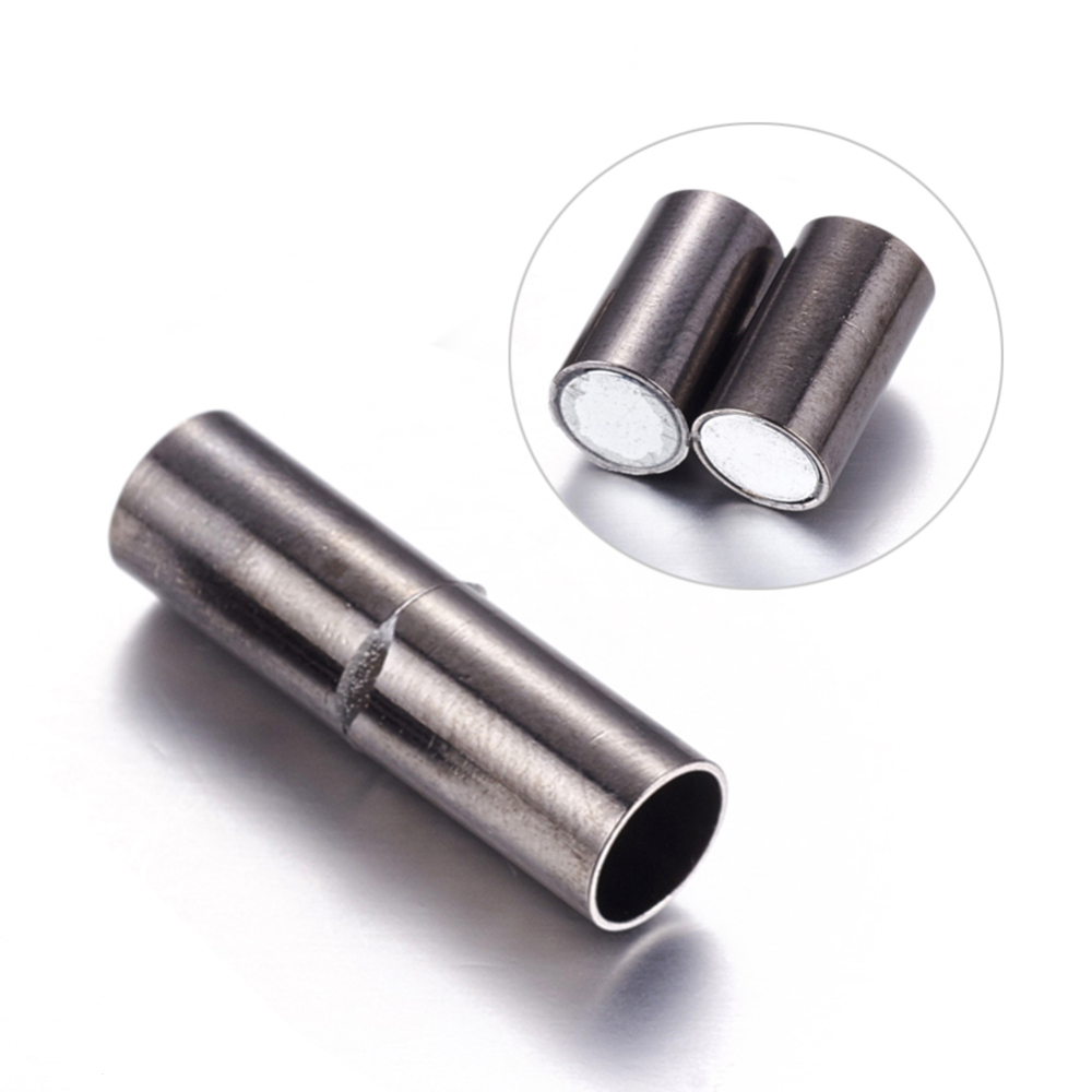 PandaHall Brass Magnetic Clasps, Column, Gunmetal, 25x7mm, Hole: 6mm Brass Column