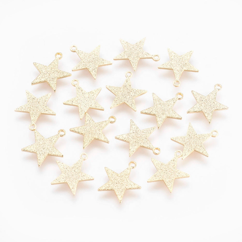 PandaHall Brass Stardust Charms, Nickel Free, Star, Real Gold Plated, 13x12x0.5mm, Hole: 1.2mm Brass Star