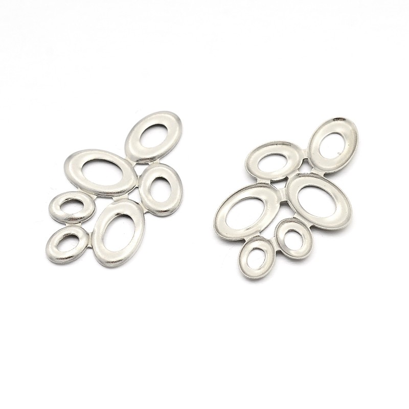 PandaHall 304 Stainless Steel Multi Oval Ring Links, Stainless Steel Color, 25x16x1mm, Hole: 4x5mm and 6x10mm Stainless Steel Oval