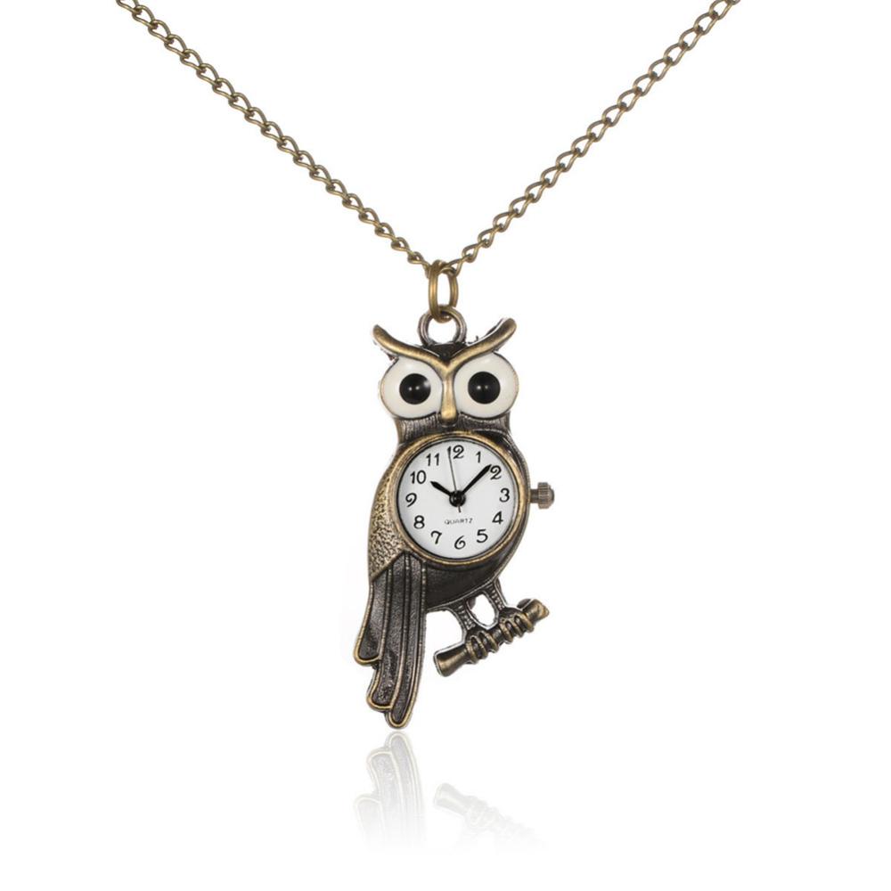 PandaHall Alloy Owl Pendant Necklace Quartz Pocket Watch, with Iron Chains and Lobster Claw Clasps, Antique Bronze, 31.7"; Watch Head...