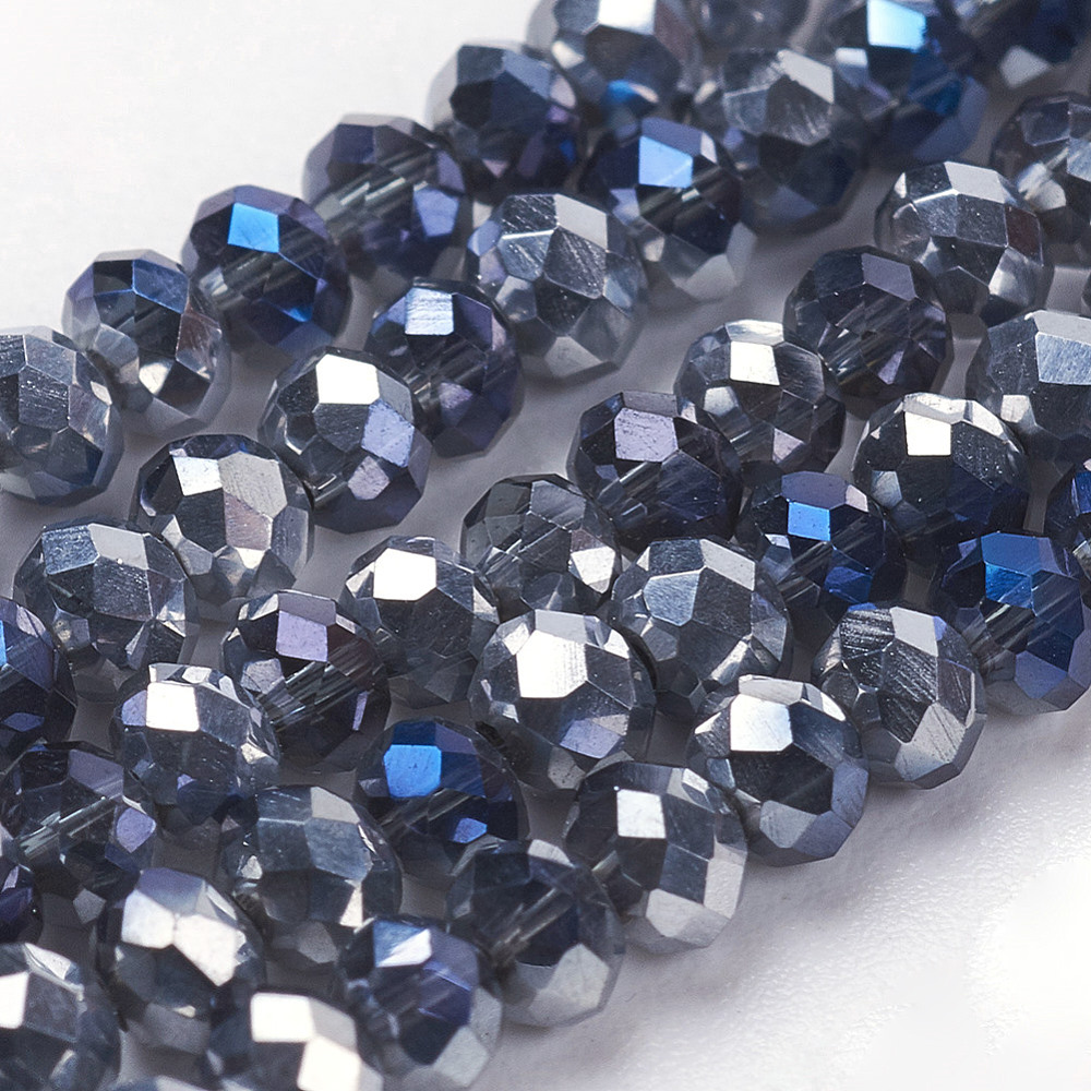 PandaHall Electroplate Glass Faceted Rondelle Beads Strands, Half Plated, MidnightBlue, 3x2mm, Hole: 1mm; about 100pcs/strand, 10" Glass...