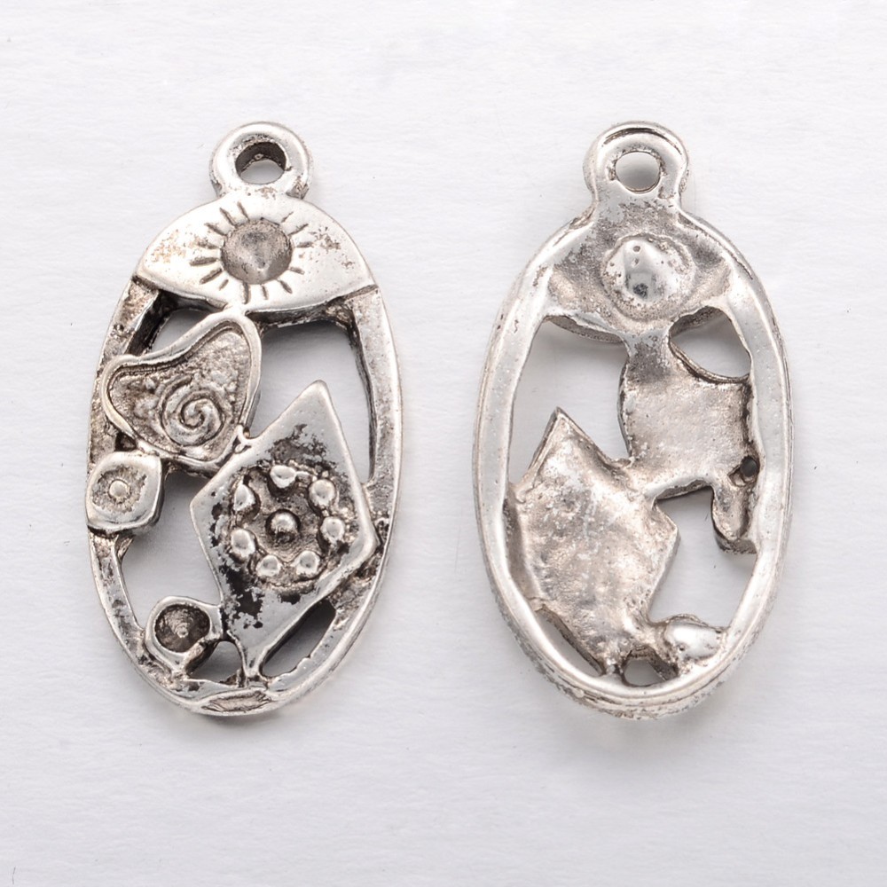 PandaHall Alloy Oval Pendant Rhinestone Settings, Antique Silver, 28.5x14x3mm, Hole: 1.5mm; Fit for 1.5~2.5mm rhinestone Alloy Oval