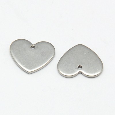 PandaHall 304 Stainless Steel Blank Stamping Tag Charms, Heart, Stainless Steel Color, 11x12x1mm, Hole: 0.5mm Stainless Steel Heart