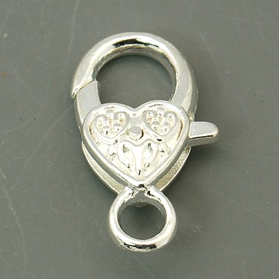 PandaHall Silver Color Tibetan Style Heart Lobster Claw Clasps, Lead Free and Cadmium Free, 25.5x14x6mm, hole: 4mm Alloy Heart Silver