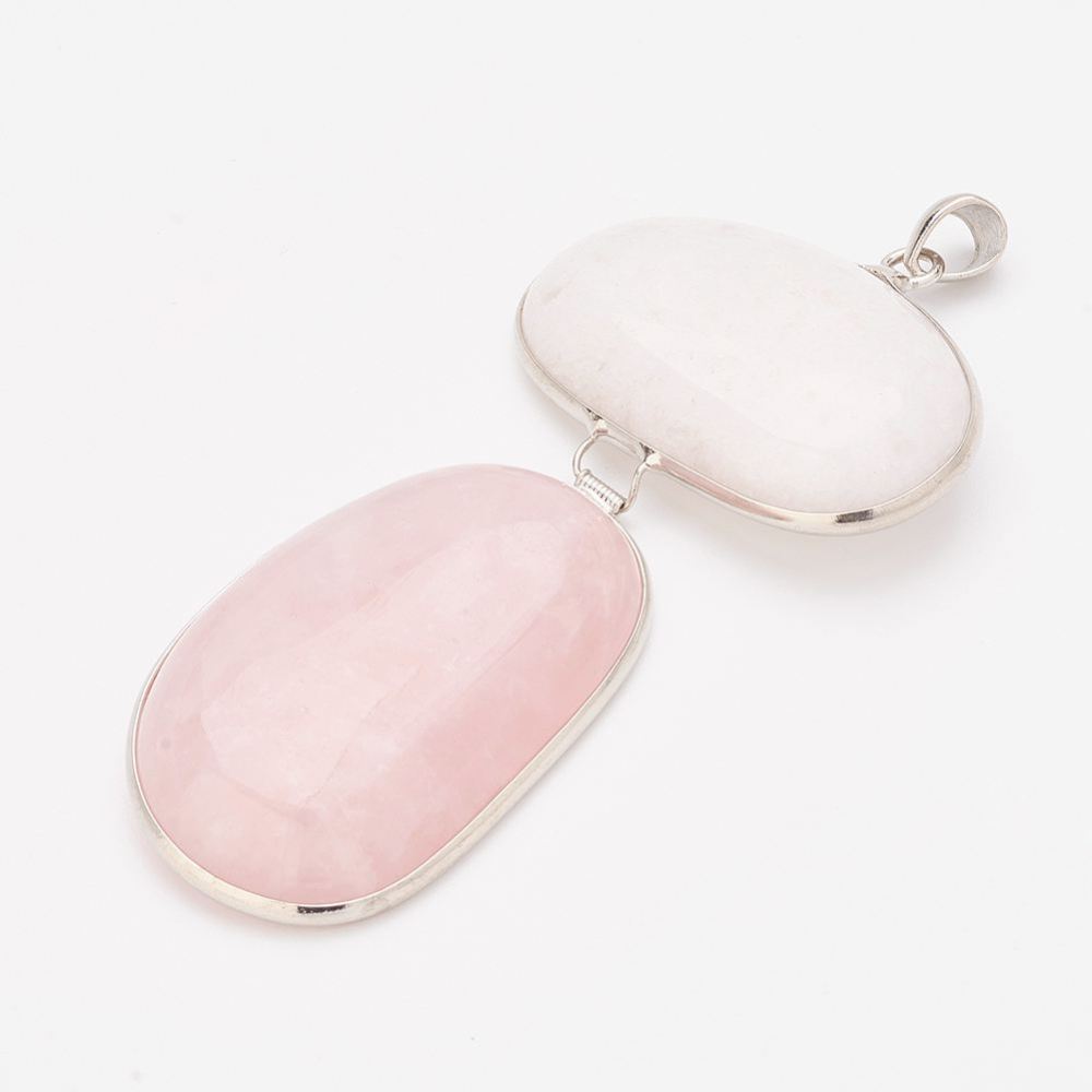 PandaHall Natural Rose Quartz & White Jade Pendants, with Platinum Tone Brass Findings, 81x41.5x8mm, Hole: 4.5x7mm Mixed Stone Others Clear