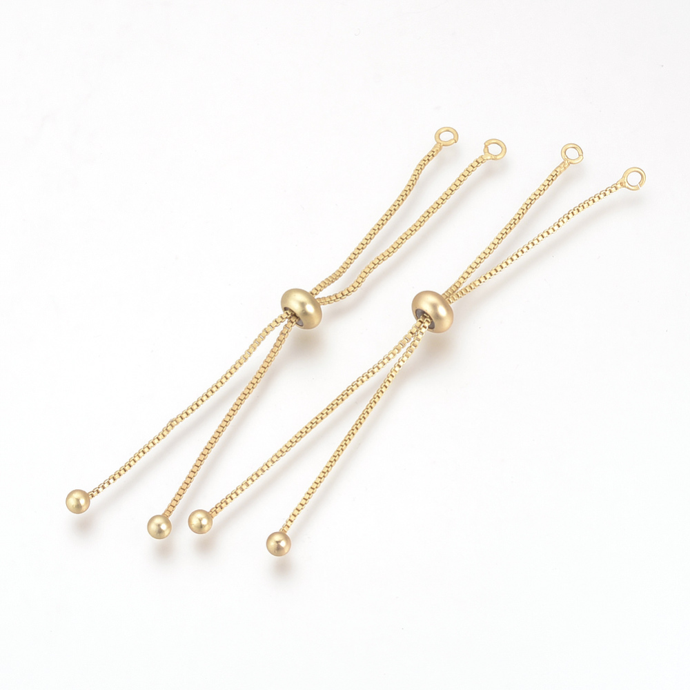 PandaHall Brass Box Chain Slider Bracelet Makings, Golden, 3.54"(90mm); 1mm, Hole: 2mm Brass