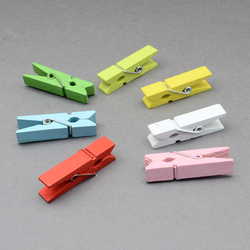 PandaHall Wooden Craft Pegs Clips, Mixed Color, 35x7mm; 50pcs/bag Wood Multicolor
