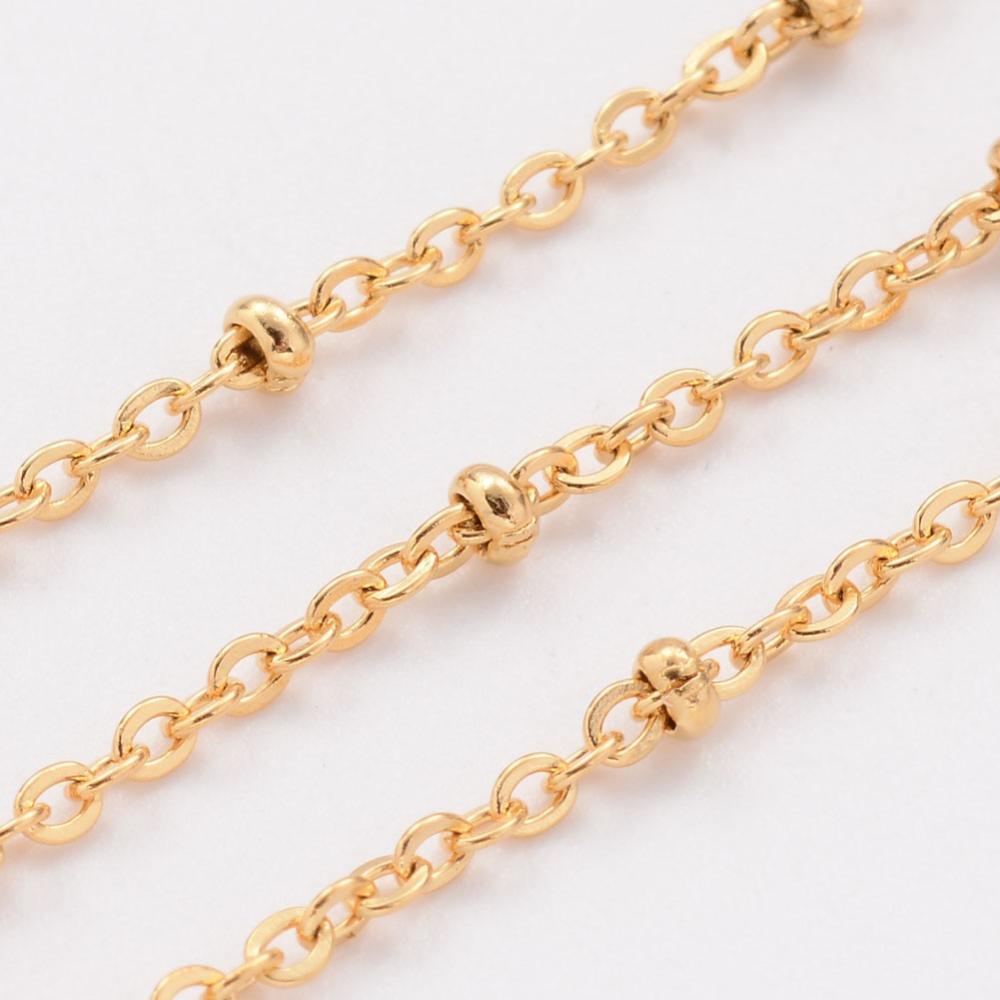 PandaHall 304 Stainless Steel Cable Chains, with Spool, Rondelle Beads, Golden, 1.5mm; about 10m/roll Stainless Steel
