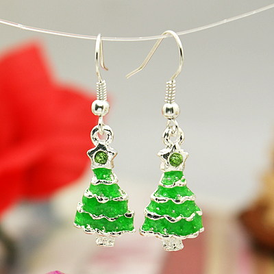 PandaHall Fashion Earrings for Christmas, with Enameled Alloy Pendants and Brass Earring Hooks, Lime, 38mm Alloy Green