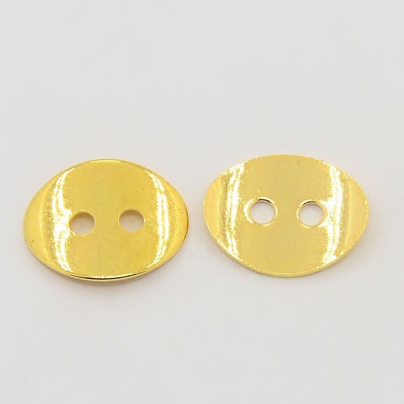 PandaHall 2-Hole Oval Brass Button Clasps, Golden,?about 10mm wide, 14mm long, 1mm thick, hole: 1mm Brass Oval