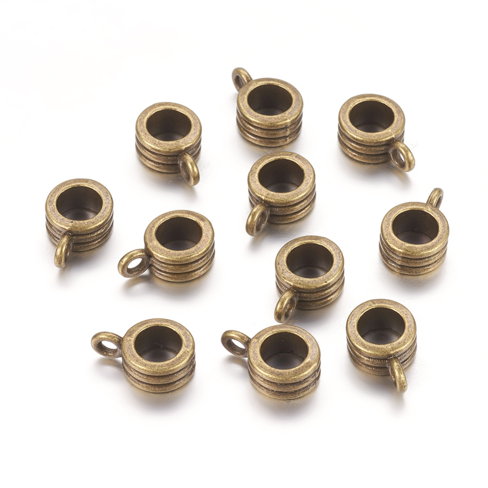 PandaHall Alloy Hanger Links, Bail Beads, Lead Free & Nickel Free, Column, Antique Bronze, 12.5x8x5mm, Hole: 2mm Alloy Column