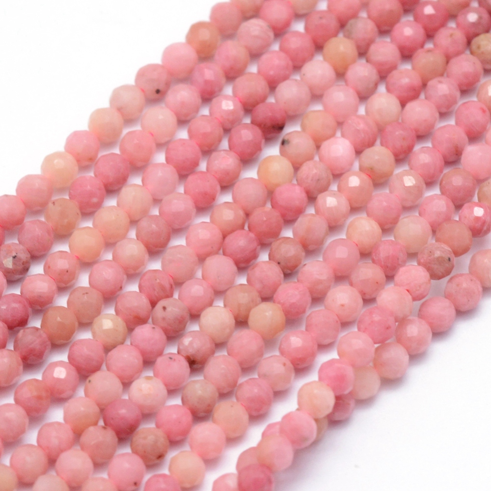 PandaHall Natural Rhodochrosite Beads Strands, Faceted, Round, 2mm, Hole: 0.5mm; about 150pcs/strand, 15.35"(39cm) Rhodochrosite Round